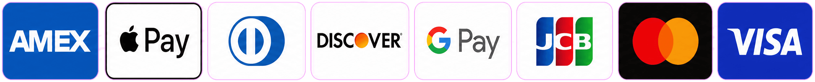 Accepted payment methods — Visa, Mastercard, American Express, Apple Pay, Google Pay and more