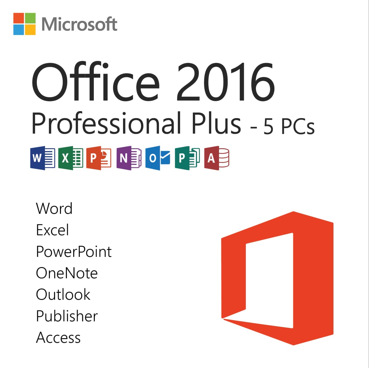 Microsoft Office 2016 Professional Plus for 5 PCs – Lifetime License