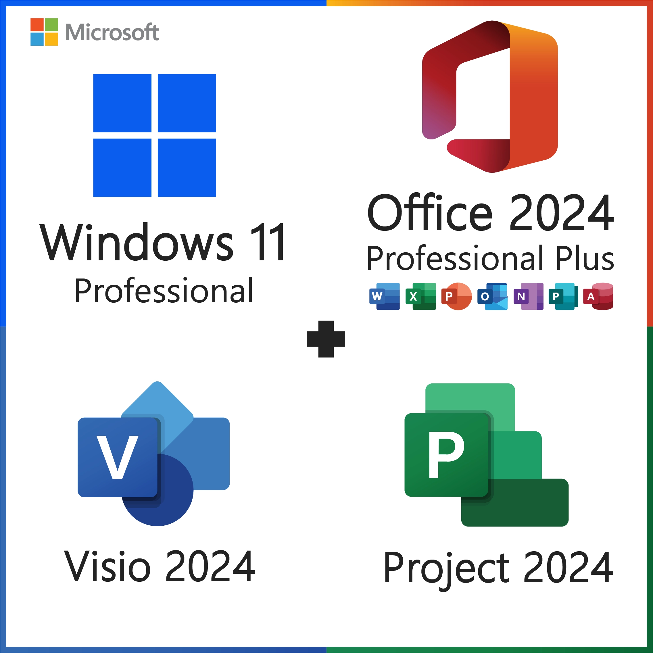 Microsoft Windows 11 Pro + Office 2024 Professional Plus Includes Visio and Project – Bundle