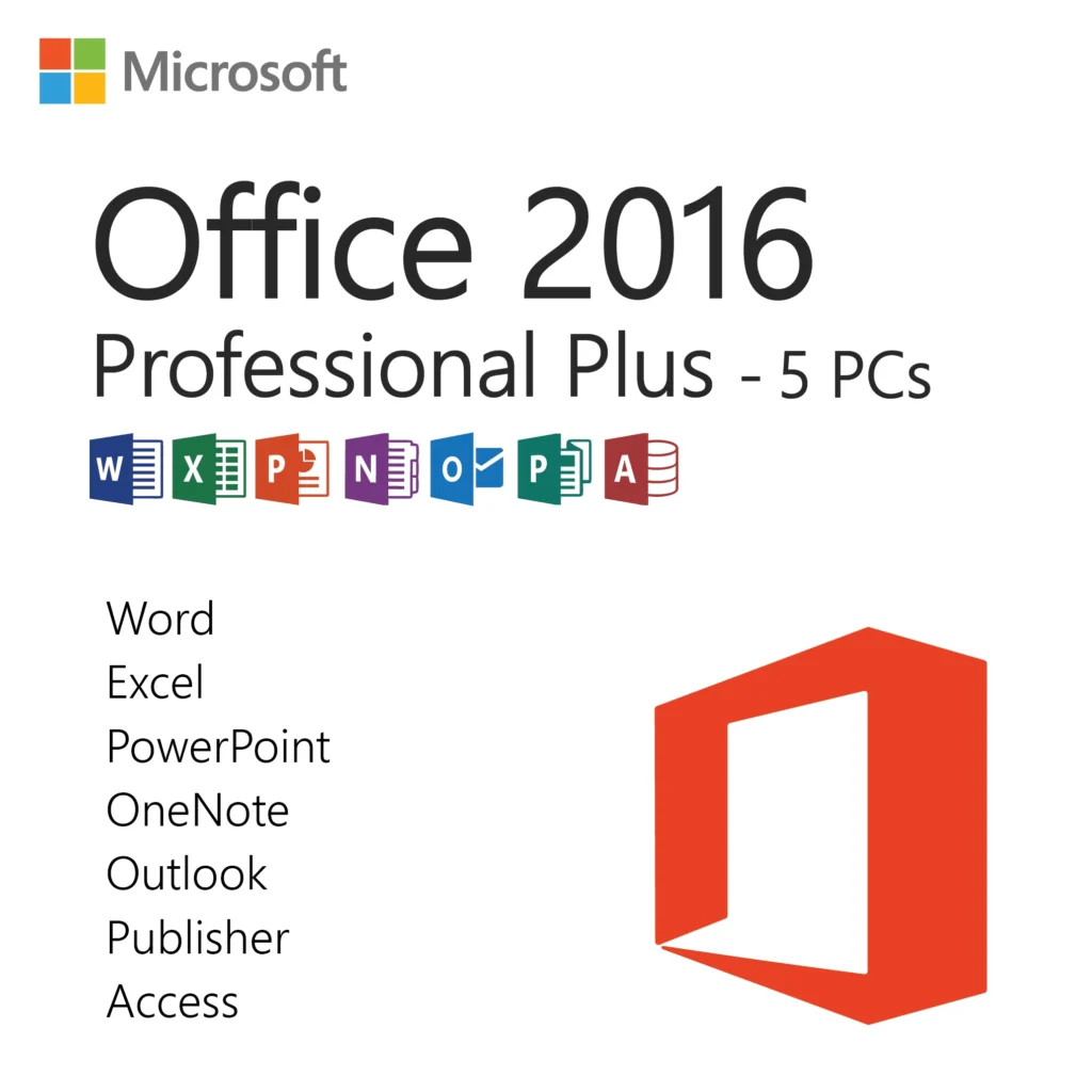 Microsoft Office 2016 Professional Plus for 5 PCs