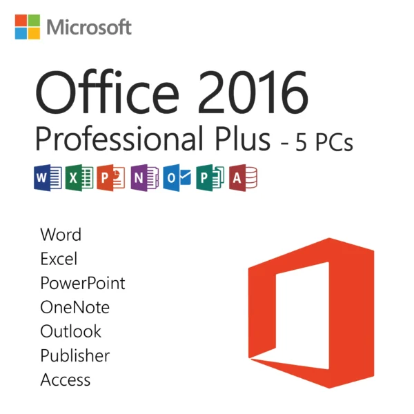 Microsoft Office 2016 Professional Plus for 5 PCs
